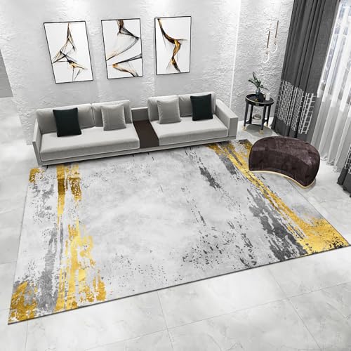 Balkonteppich Gelb Grau Minimalistische Tinte Skizze Ölgemälde Design tepiche für Wohnzimmer sitzecke Wohnzimmer Teppich 160x230cm von Tzvpsu