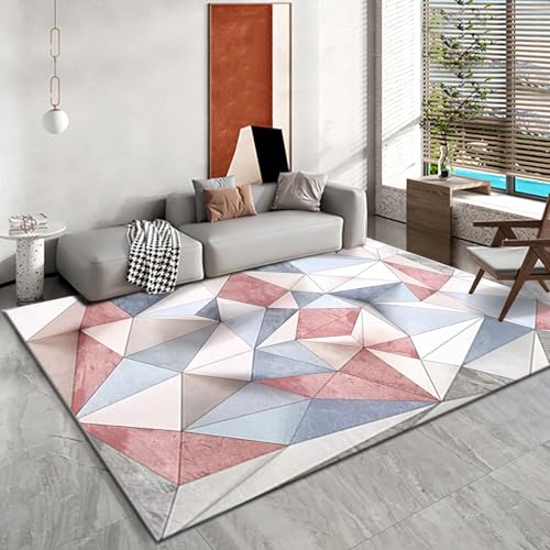 Couch Teppich Abstraktes einfaches rosa blau grau geometrisch Dreieckmuster Kinder Zimmer deko Spiele mädchen 80x120cm Couch Teppich Abstraktes einfaches rosa blau grau geometrisch Dreieckmuster Kinder Zimmer deko Spiele mädchen 80x120cm von Tzvpsu