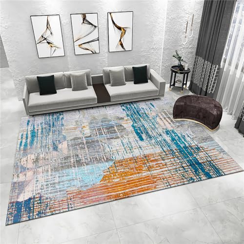 Couchtisch deko Teppich Blau gelb grau abstrakte geometrische Linie Design Moderne Wohnzimmer 120x160cm von Tzvpsu