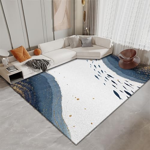 Couchtisch deko Teppich Blaue Gelb Grau Tinte Graffiti Fischgruppe Muster Teenager mädchen Baby 160x200cm Couchtisch deko Teppich Blaue Gelb Grau Tinte Graffiti Fischgruppe Muster Teenager mädchen Baby 160x200cm von Tzvpsu