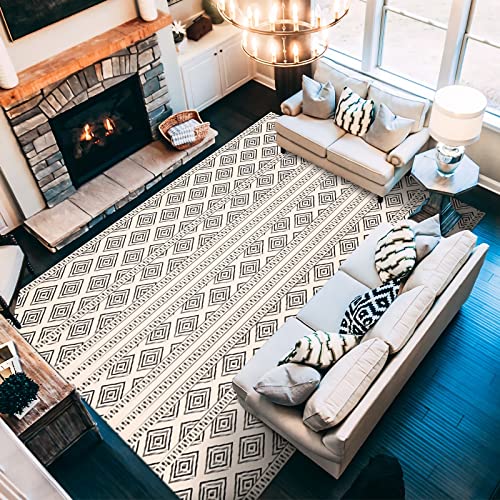 Couchtisch deko Teppich Grau Beige Modernes Geometrisches Gittermuster modern für Balkon 160x200cm von Tzvpsu