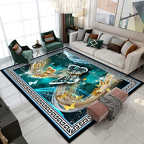 Couchtisch modern Teppich Blau Gelb Schwarzes Künstlerisches Doodle -Schmetterlingsmuster Balkon mädchen Kinder Zimmer 120x160cm Couchtisch modern Teppich Blau Gelb Schwarzes Künstlerisches Doodle -Schmetterlingsmuster Balkon mädchen Kinder Zimmer 120x160cm von Tzvpsu