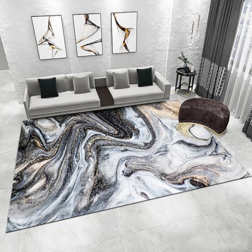 Couchtisch modern Teppich Schwarz grau gelb abstrakte Tinte Graffiti Wasserfluss Design deko Schlafzimmer Teenager rutschstopp Teppich 200x300cm von Tzvpsu