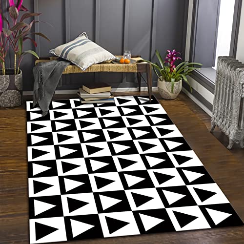 Couchtisch modern Teppich Schwarz weiße Geometrisches Dreiecksmuster küchenteppich Anti rutsch für 140x200cm von Tzvpsu