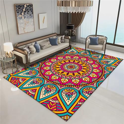 Deko Schlafzimmer Blau Gelb Retro Geometrie Blumen Muster Wohnzimmer Teppich mädchenzimmer teppiche tepiche für 80x120cm von Tzvpsu