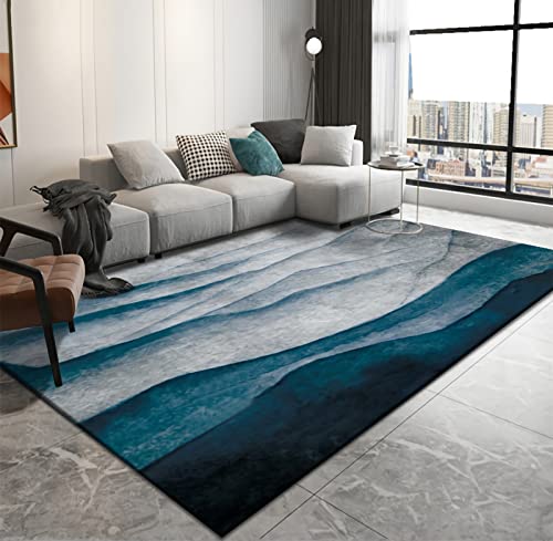 Deko Wohnzimmer Blau grau abstrakte Wasserwellen Design Teppich für Kinder küchenteppich waschbar rutschfest 140x200cm von Tzvpsu