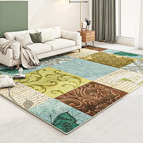 Deko Wohnzimmer Grün Braun Blaue Geometrie Design Vintage Graffiti Blumen Muster Flur moderner Teppich 80x160cm von Tzvpsu