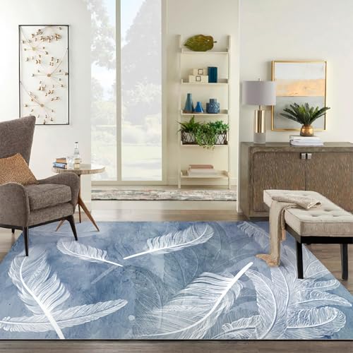 Deko für Wohnzimmer Modern abstrakt blau weiß Federmuster Teppich Kinder Zimmer mädchen 140x200cm Deko für Wohnzimmer Modern abstrakt blau weiß Federmuster Teppich Kinder Zimmer mädchen 140x200cm von Tzvpsu