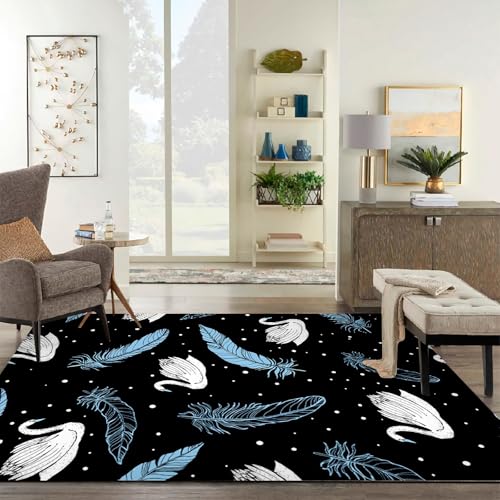 Deko für Zimmer mädchen Teenager Blaue weiße Schwarze abstrakte Graffiti Federmuster zimmerdeko modern Kinder teppiche 140x200cm Deko für Zimmer mädchen Teenager Blaue weiße Schwarze abstrakte Graffiti Federmuster zimmerdeko modern Kinder teppiche 140x200cm von Tzvpsu