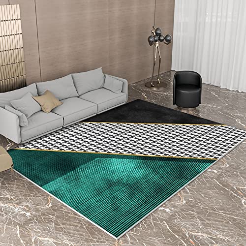 Deko modern Grün schwarz modernes gestreiftes geometrisches Design Kinder Zimmer Teppich wohnaccessoires 200x350cm von Tzvpsu