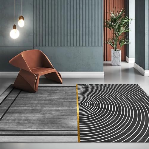 Dekoration Wohnung Waschbar Weich Schwarz Grau Gekrümmte Streifen Design Teppich Flur rutschfest deko für Zimmer 180x250cm Dekoration Wohnung Waschbar Weich Schwarz Grau Gekrümmte Streifen Design Teppich Flur rutschfest deko für Zimmer 180x250cm von Tzvpsu