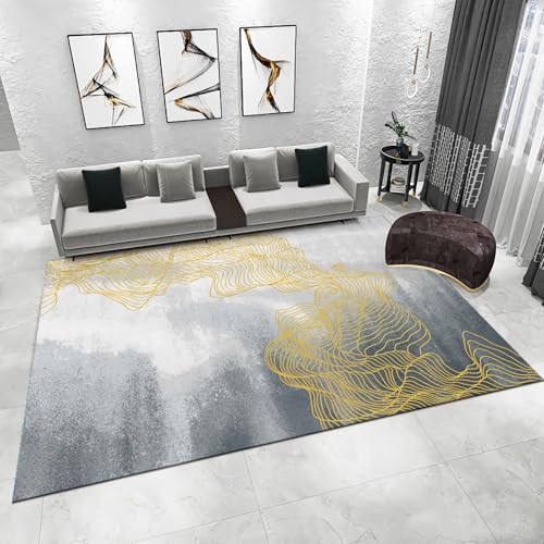 Dekoration Wohnung modern Grau Gold Abstrakte Geometrische Linien Design Flecken-Proof Teppich deko esstisch Moderne teppiche 160x230cm von Tzvpsu