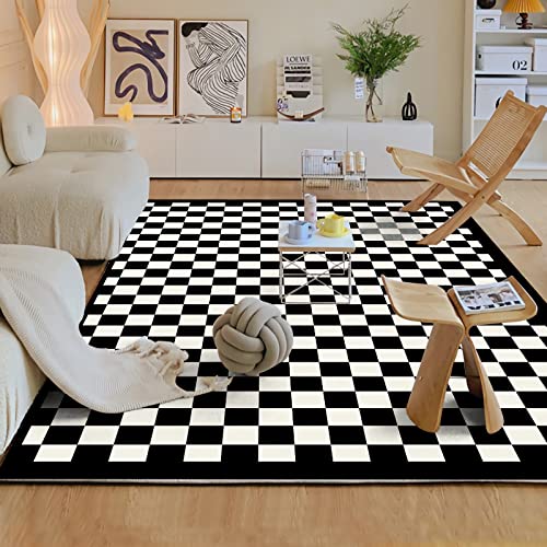 Dekoration Wohnzimmer modern Waschbarer Teppich mit schwarz-weiß kariertem geometrischem Design,flurläufer waschbare fussmatte,80x160cm von Tzvpsu