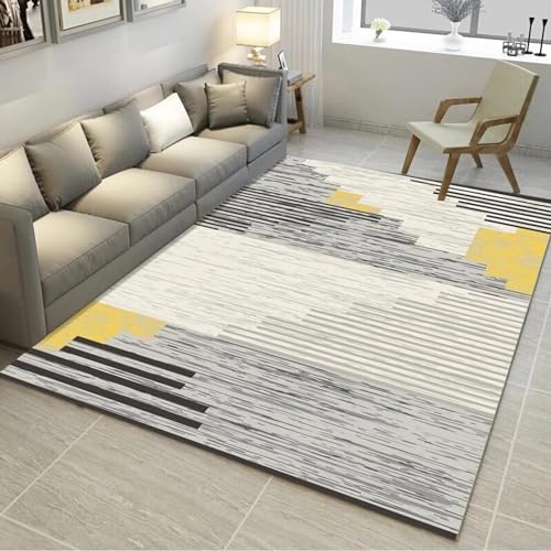 Eingangsteppich Leicht Zu Reinigender, Rutschfester Teppich Mit Grau-schwarz-gelbem Streifendesign,küche Teppich waschbar,teppiche in Wohnzimmer 120x160cm von Tzvpsu