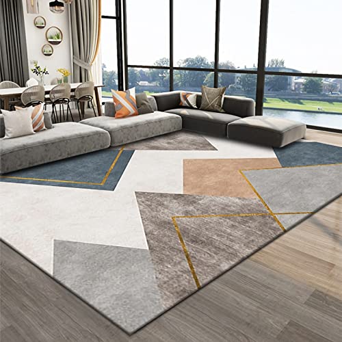 Esstisch Teppich Blau Braun Beige Geometrie Design Kamin für Wohnzimmer 100x160cm von Tzvpsu