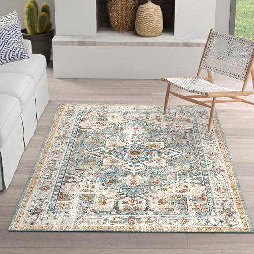 Kinderteppich Junge Sofa Dekoration Gelb Blau Retro Geometrie Design küchen Teppich waschbar deko Wohnzimmer Vintage 200x300cm von Tzvpsu