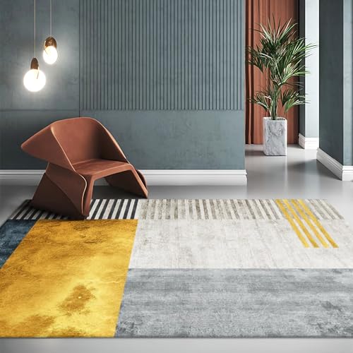 Kinderteppich waschbar Modern Stil Gelb Grau Geometrischer Streifen Design esstisch Teppich deko esszimmer 80x160cm von Tzvpsu