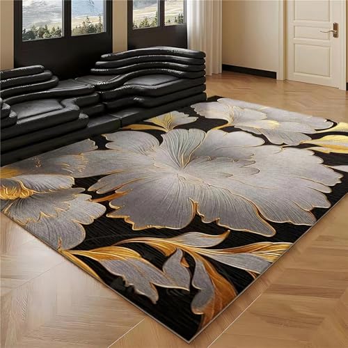Kinderzimmer deko Junge Schwarz goldene schöne Blumen Muster Dekoration Teppich Anti rutsch Wohnung modern 80x120cm Kinderzimmer deko Junge Schwarz goldene schöne Blumen Muster Dekoration Teppich Anti rutsch Wohnung modern 80x120cm von Tzvpsu