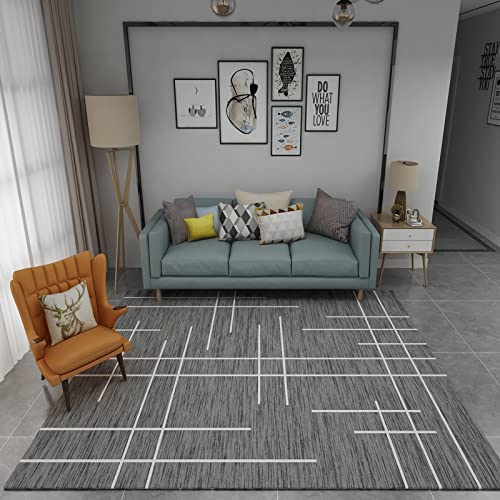Kinderzimmerteppich Grau Rutschfester Teppich geometrisch Streifendesign Dekoration modern deko mädchenzimmer 200x300cm von Tzvpsu