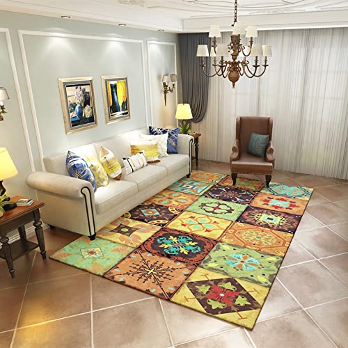 Küchendeko Grün Gelb Blau Retro Geometrie Blumen Muster Teppich Boden Dekoration modern 200x350cm von Tzvpsu