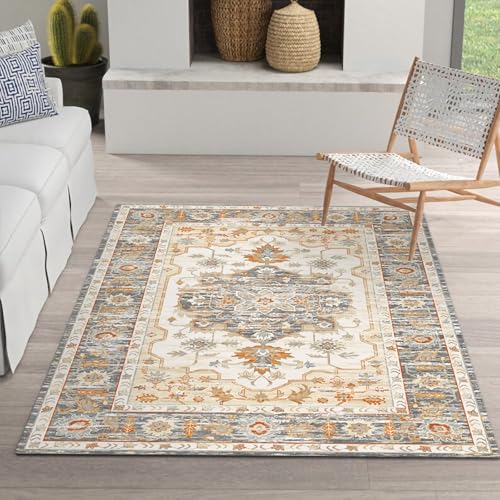 Küchenteppich läufer waschbar Gelb Grau Beige Retro Geometrie Blumenmuster Moderne teppiche waschbarer Teppich kinderzimmer 80x120cm von Tzvpsu