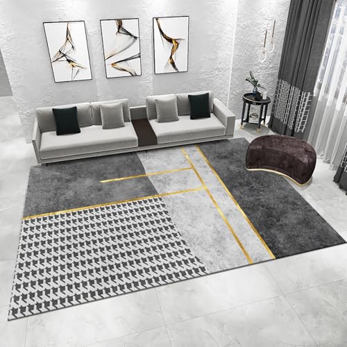 Küchenteppich läufer waschbar Grau Gelb Geometrisches Design Wohnzimmer Kamin Teppich Schreibtisch Teppich Teppich Schlafzimmer 200x300cm von Tzvpsu