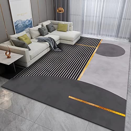Küchenteppich läufer waschbar Grau Gelb Streifen Geometrisches Design Teppich weich Wohnzimmer 120x160cm von Tzvpsu