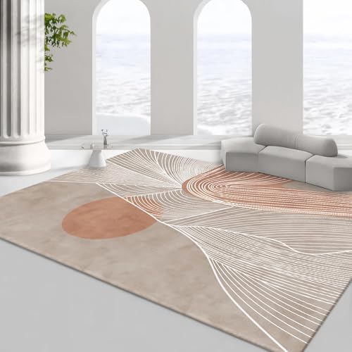 Kuschel Teppich,Leicht zu reinigender Teppich Braun Weiß Tinte Streifendesign rutschfest Leicht zu reinigender Teppich,Teppich Schreibtisch Teppich jugendzimmer,120x160cm von Tzvpsu
