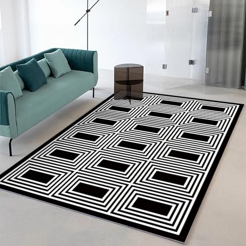 Kuschel Teppich,Strapazierfähiger, Waschbarer Teppich, Schwarz-weißes Abstraktes Geometrisches Design,beetumrandung Kinder Teppich,60x160cm von Tzvpsu
