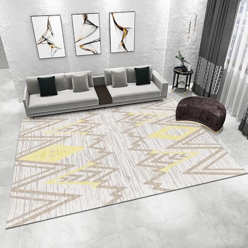 Kuschelige teppiche Gelb braun geometrisches Design Wohnzimmer Rutschfester Teppiche Rutschfester Teppich Tisch Wohnzimmer modern100x160cm von Tzvpsu