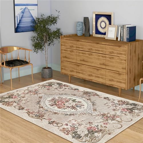 Kuscheliger Teppich Pink Braun Schöne Blumen Muster Moderner zimmerdeko staubsauger 80x160cm von Tzvpsu