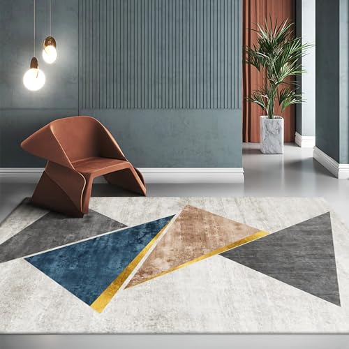 Mädchen Zimmer Dekoration Blau Braun Grau Modern Geometrisch Dreieckmuster Teppich rutschfest Kinder deko 80x160cm von Tzvpsu