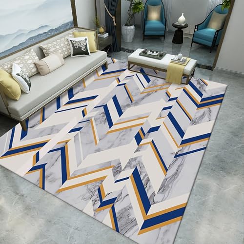 Mädchen Zimmer deko Blau Gelb Grau Marmor Textur Abstrakte Geometrie Design teppichrutschstopp Baby spielteppich 160x230cm von Tzvpsu
