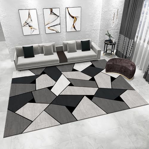 Schreibtisch Teppich Schwarz Grauer geometrischer unregelmäßiges Muster Rutschfester Teppiche Zimmer Teppich esstisch deko 80x120cm von Tzvpsu