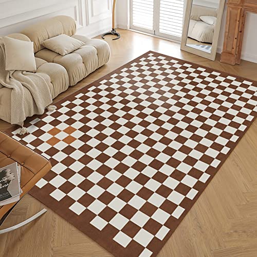 Sitzecke Teppich Braun weiß geometrisch Schachbrett Muster kinderteppich waschbar wohnzimmertisch deko 180x250cm von Tzvpsu