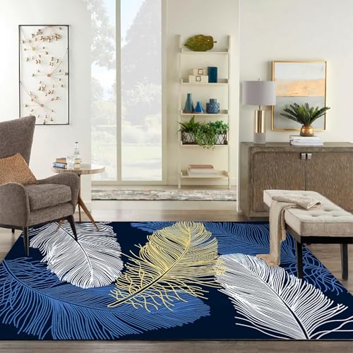 Sitzecke Wohnzimmer Teppich Blau Gelb Weiß Moderne Graffiti Federmuster Schreibtisch für esszimmer 100x160cm von Tzvpsu