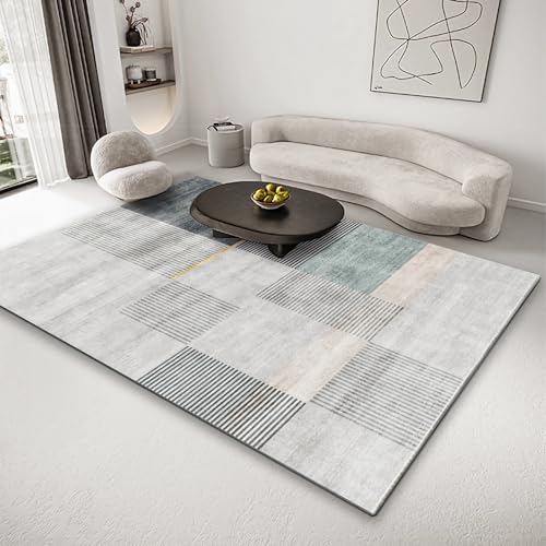 Sitzecke Wohnzimmer Teppich Grau blau beige geometrisches Streifendesign moderner sitzecke Teppich Gaming teppiche 140x200cm von Tzvpsu