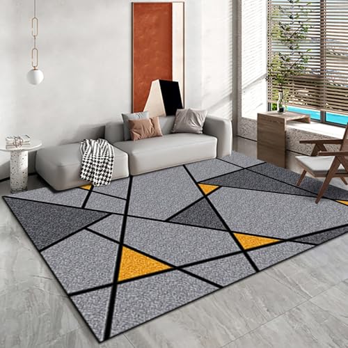 Sitzecke Wohnzimmer Teppich Grau gelb geometrisch Design Langlebig deko jugendzimmer mädchen Zimmer Teenager 140x200cm von Tzvpsu