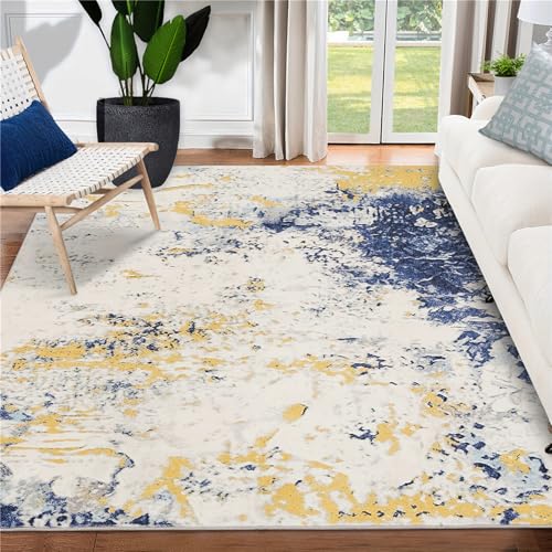 Tepiche für kinderzimmer Blau Gelb Beige Abstrakte Tinte Graffiti Ölgemälde Design wohnzimmerdekoartikel Teppich antirutsch 200x350cm von Tzvpsu