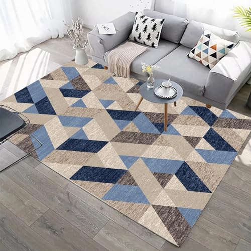 Teppich Boden deko,Rutschfester Teppich mit geometrischem Design in Blau-Braun-Gelb,deko esszimmer Teppich Boden 60x160cm von Tzvpsu