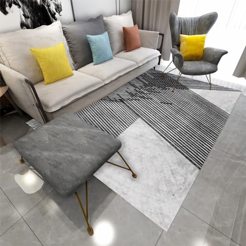 Teppich Dekoration,Grauer schwarzer Streifendesign leicht zu reinigender Rutschfester Teppich,terasse Zimmer Teppich 60x90cm von Tzvpsu