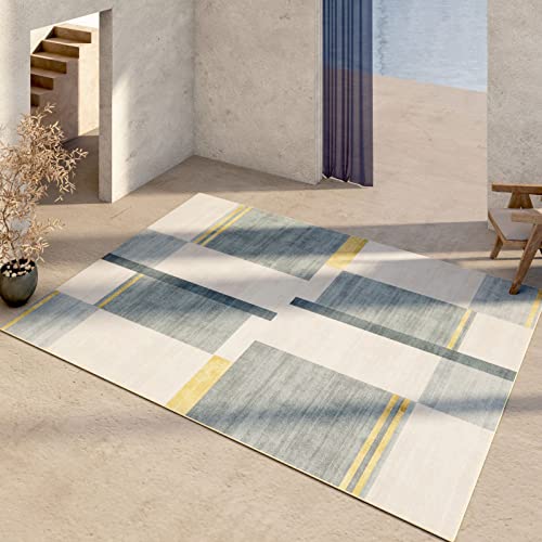Teppich Kinder Geometrisches rechteckiges blaues gelbgraues Muster deko esstisch kinderteppich mädchen 140x200cm Teppich Kinder Geometrisches rechteckiges blaues gelbgraues Muster deko esstisch kinderteppich mädchen 140x200cm von Tzvpsu