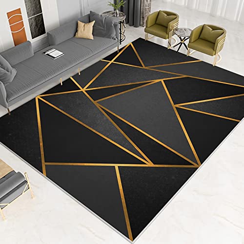 Teppich Kinder Zimmer mädchen Schwarz grau Goldgelb geometrisches Dreiecksmuster modern Design schlafzimmerdeko 200x350cm von Tzvpsu