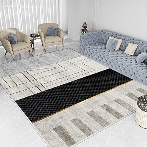 Teppich Ornament Schwarz Grau Moderne Streifen Design Geometrische Gitter Muster Baby Junge kinderzimmer 200x350cm von Tzvpsu