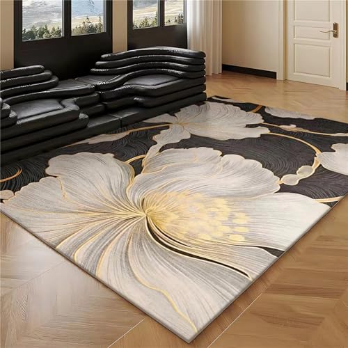 Teppich Teenager mädchen Grau Gelb Retro Blumen Muster Wohnzimmer couchtisch deko Zimmer 80x160cm von Tzvpsu