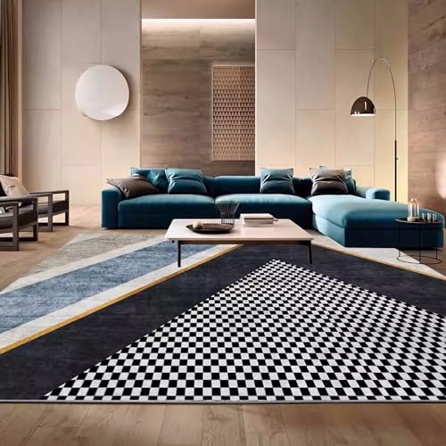 Teppich Teppich babyzimmer mädchen deko fürs Zimmer Blau Grau Moderne Tinte Stil Geometrisches Karomuster Kamin deko Wohnzimmer 60x120cm von Tzvpsu