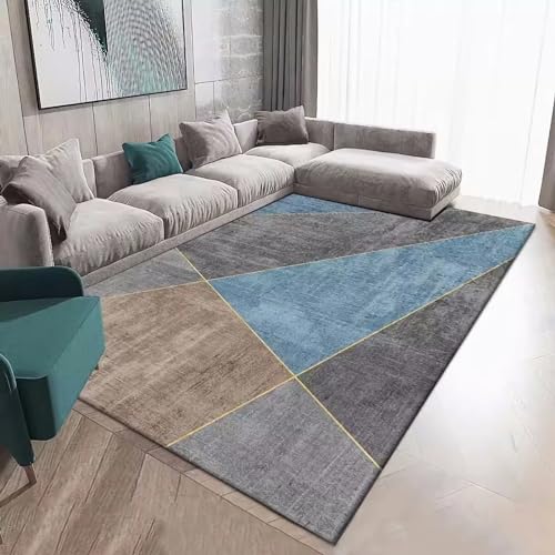 Teppich Teppich esstisch Teppich für Schlafzimmer Blau Braun Grau Geometrisches Design Wohnzimmersofa Teppich Kinder teppiche Junge 180x250cm von Tzvpsu