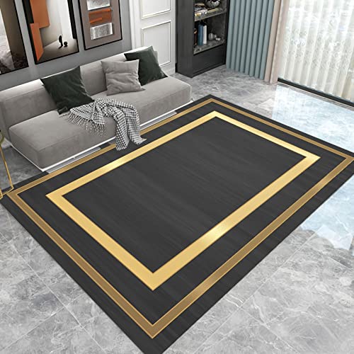 Teppich Teppich für esszimmer schwarz Gold geometrisches rechteckiges Muster wohnzimmerteppich rutschfest langlebig Dekoration Wohnzimmer antirutsch Teppich 120x170cm von Tzvpsu