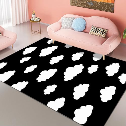Teppich Teppich für küche,Schwarz-Weiß-Wolkenmuster-DesignRutschfest und langlebig,Teppich küchenläufer Teppich für Badezimmer,200x300cm von Tzvpsu