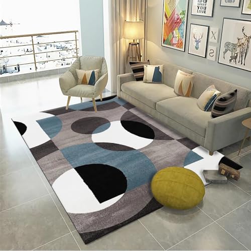 Teppich Teppich kuschelig,Grau Schwarz Weiß Geometrisches Design Leicht zu reinigen Rutschfester Teppich,Wohnzimmer Dekoration büro Teppich 120x160cm von Tzvpsu